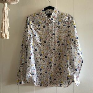 Travel theme printed button up dress shirt